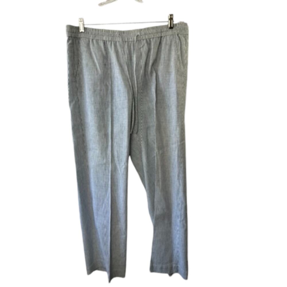 Talbots Blue & White Stripe Linen Blend Pants Women's Sz 16P 16 Petite